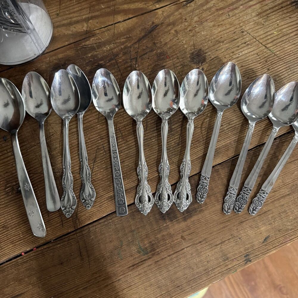 Lot of 11 Vintage Mismatched Spoons | Silverplate & Stainless Flatware Set